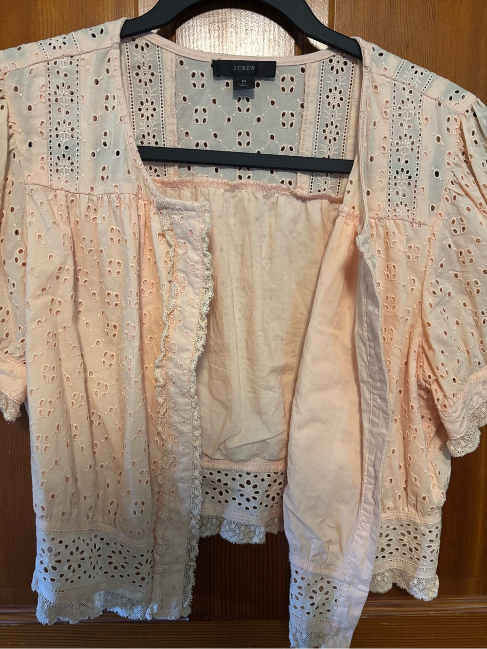 J. Crew Peach Eyelet Button-Front Lace Trim Top - Picture 4 of 5